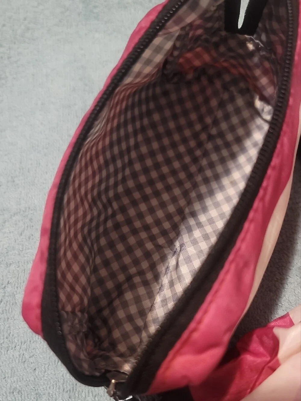 Bath & Body Works Pink, Orange & White Striped  Cosmetic Pouch And Carrying Bag